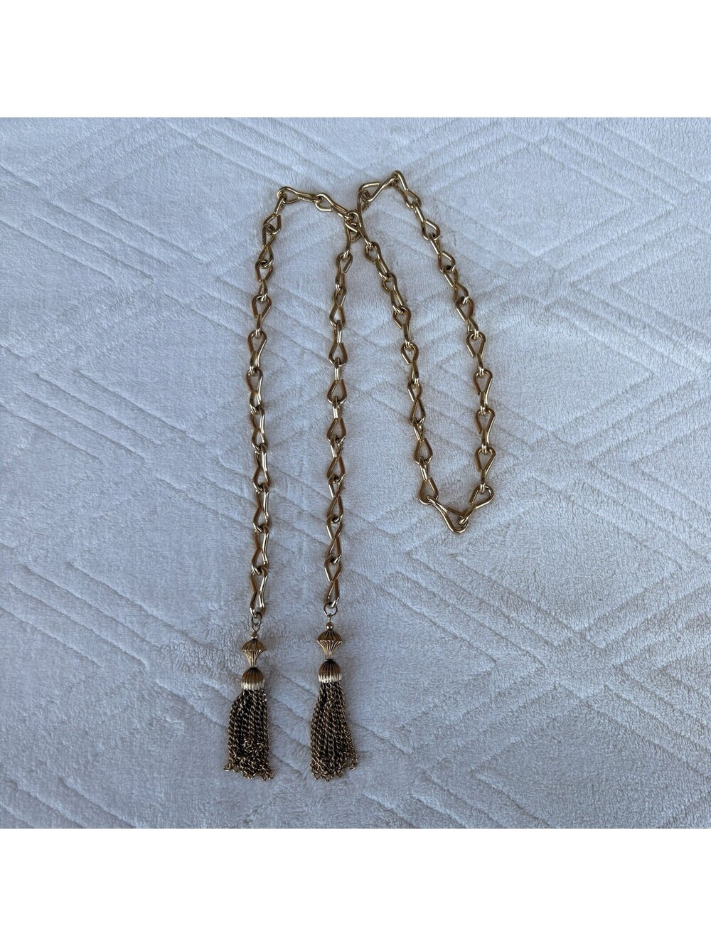 Vintage Gold Tone Chain Link Belt Double Tassel Statement